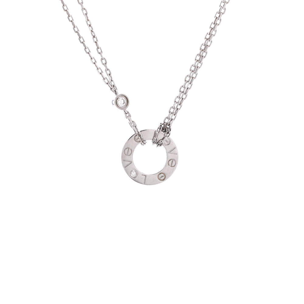 Cartier 2 Diamonds Love Pendant Necklace 18K White Gold with Diamonds